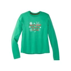 Brooks Women's Run Merry Distance Long Sleeve - Green/Run Merry (221563377) -Sports Equipment 221563 377 LF Run Merry Distance Graphic LS